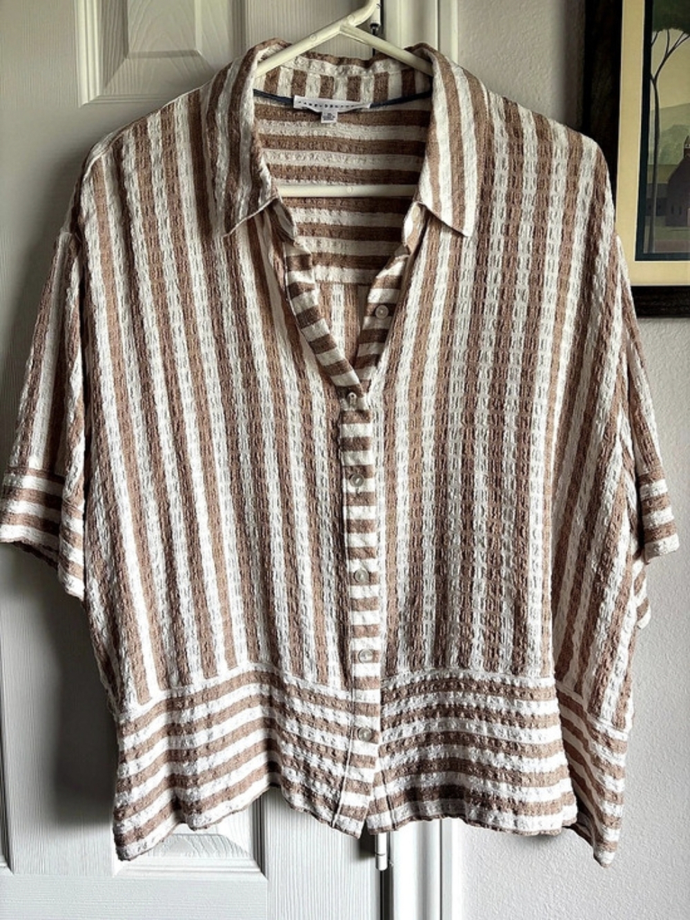 Sanctuary Striped Button Front Shirt in Brown & White